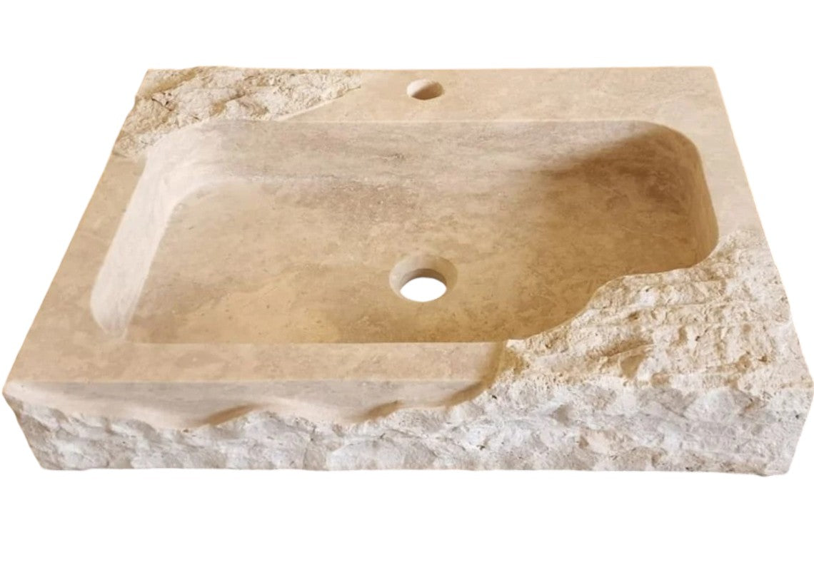 Light Travertine Rustic Textured Edge Wall-Mount Bathroom Sink