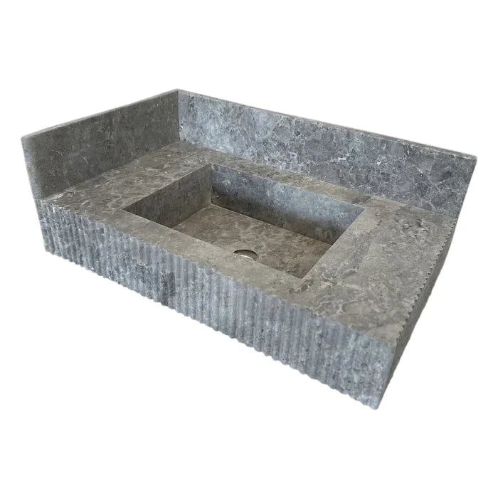 Tundra Gray Marble Rectangular Sink 16x32 - 6 Inch Backsplash