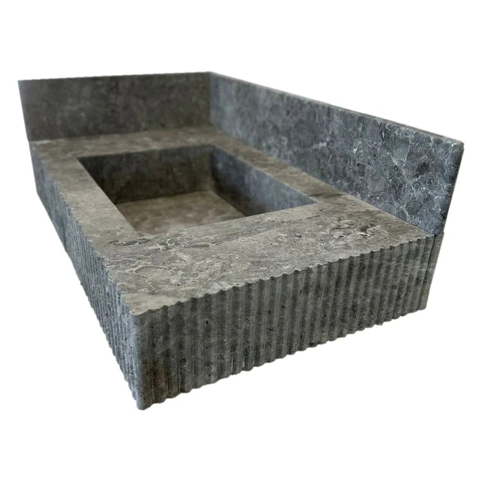 Tundra Gray Marble Rectangular Sink 16x32 - 6 Inch Backsplash