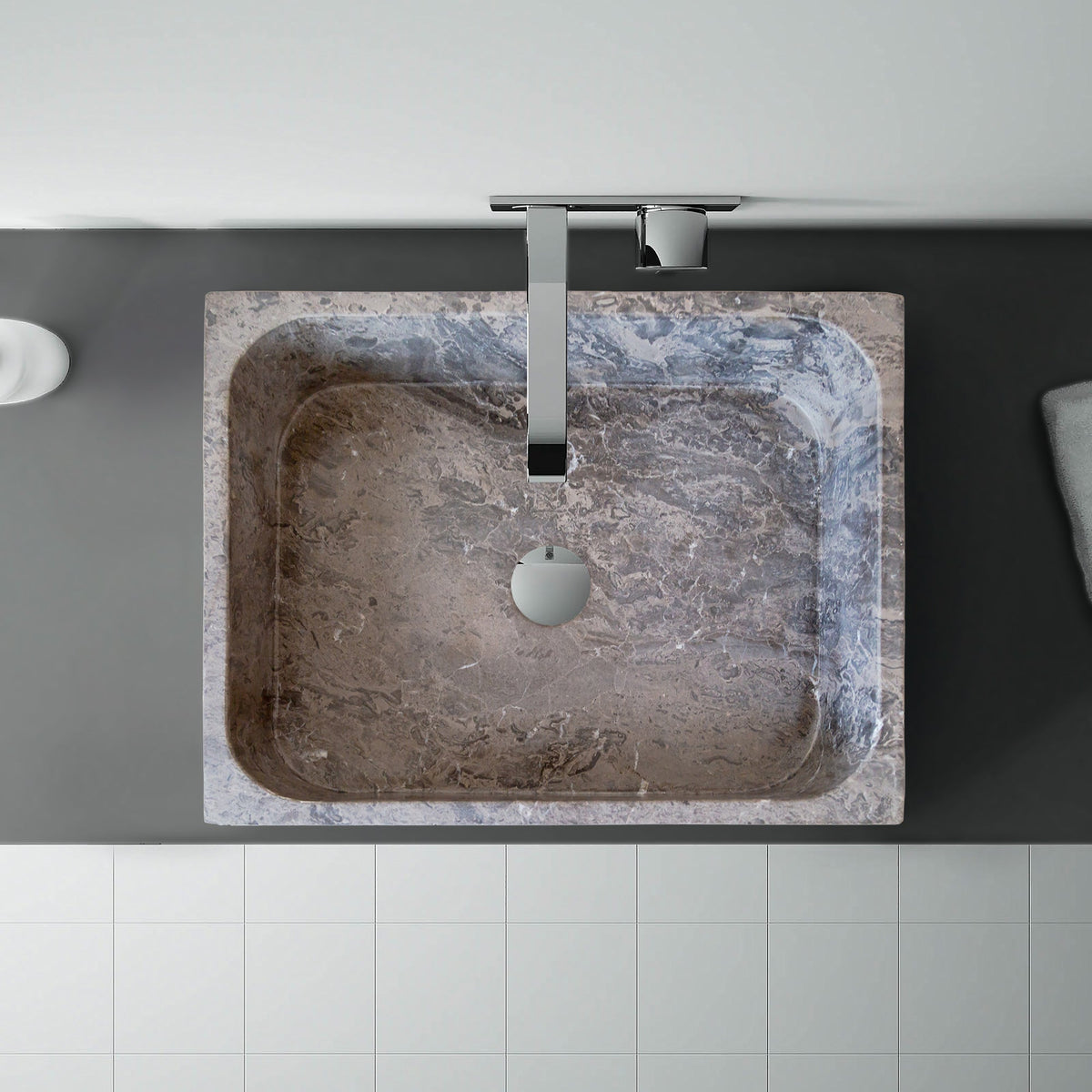 Tundra Gray Marble Turkish Handcrafted Farmhouse Apron Front Rectangular Sink 16x19.5x5