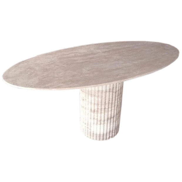 Tuscany Beige Travertine Handcrafted Oval Coffee Table Fluted Legs 24x50