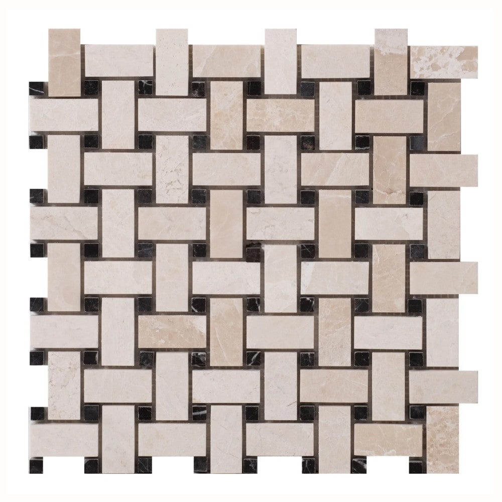 Vanilla Beige Marble Basketweave Design on 12" x 12" Mesh Mosaic Tile