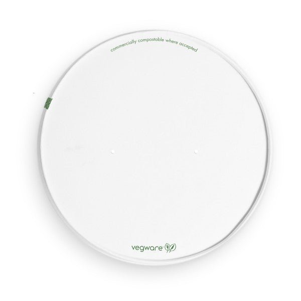 Vegware 185-Series PLA Lined Paper Lid with Vents 185mm Bon Appetit Bowl Lid Compostable (QTY 300), SKU VLID185P
