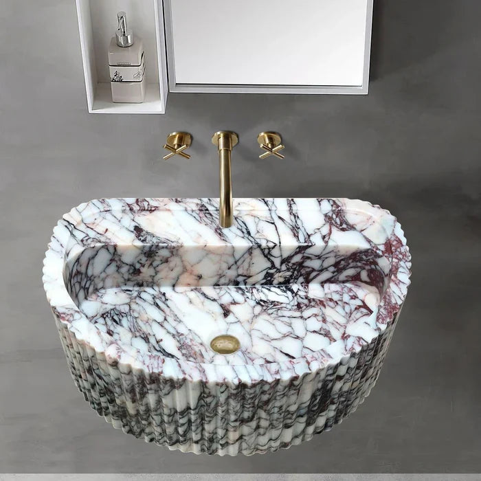 Calacatta Viola Marble Wall-Mount Fluted Bathroom Sink 16x24