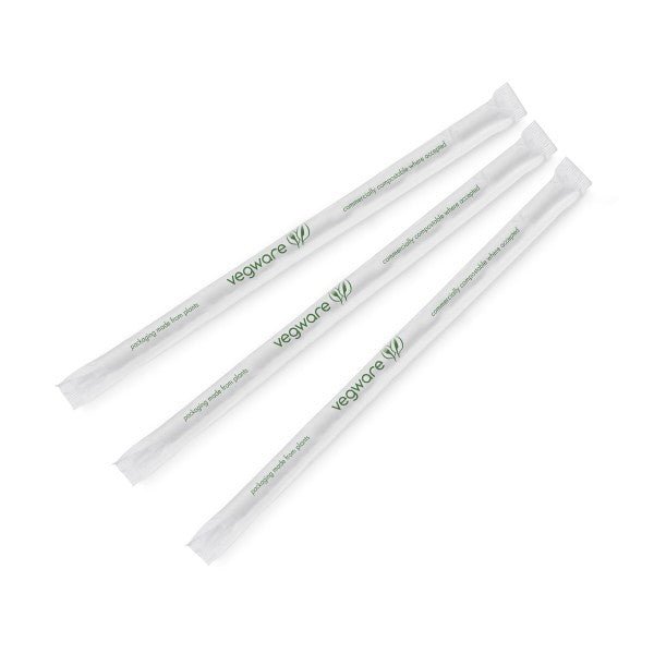 Vegware 8.25" Paper Wrapped Straw, 5mm, Translucent with Green Stripe, PLA (QTY:5000)