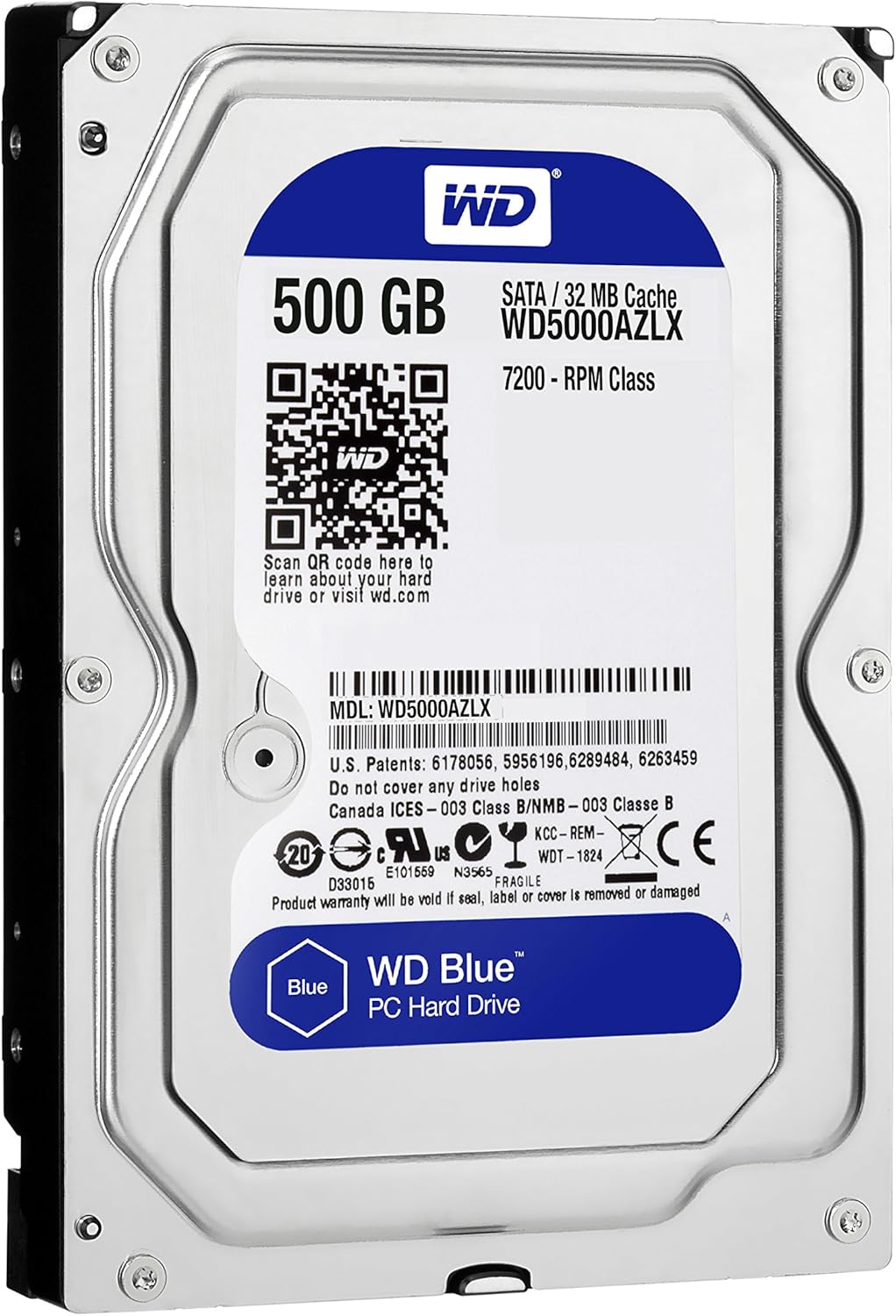 WD Blue 500GB Desktop Hard Disk Drive - 7200 RPM Class SATA 6Gb/s 32MB Cache 3.5 Inch - WD5000AZLX
