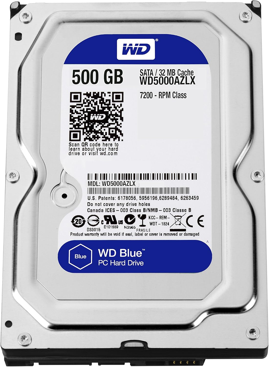 WD Blue 500GB Desktop Hard Disk Drive - 7200 RPM Class SATA 6Gb/s 32MB Cache 3.5 Inch - WD5000AZLX