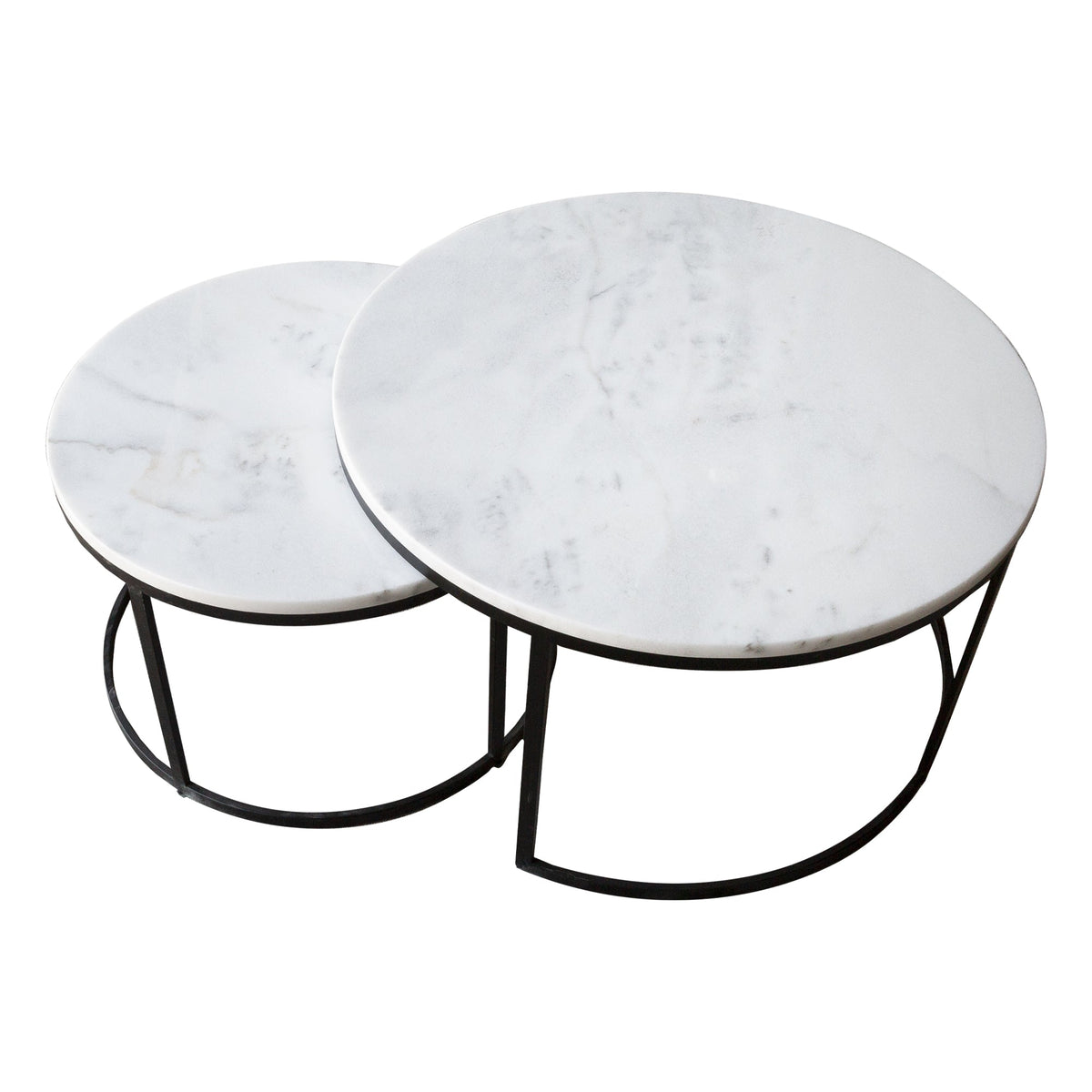 Genuine Carrara White Marble Round Nesting Coffee Table Set of 2