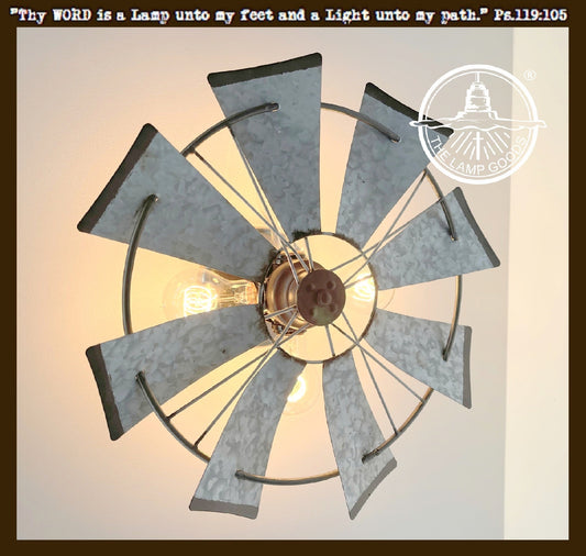 Galvanized Windmill Farmhouse STATIONARY Wall Sconce Light
