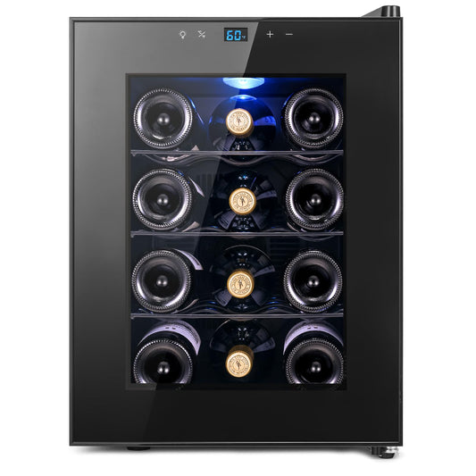Yeego 12 Bottles Wine Fridge - 40-65℉ Wine Refrigerator with Thermoelectric Energy Cooling & 38dB Quiet, Countertop Wine Cooler with Glass Door for Apartment Office RVs, 33L(1.17 cu.ft)