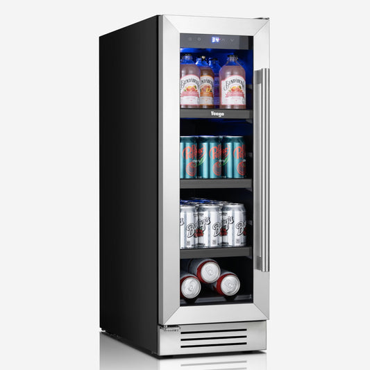 Yeego 24 Inch Beverage Refrigerator – 180 Can Built-In Under Counter Drink Fridge with Glass Door, 34–54°F Cooling for Beer, Soda & Wine (Right-Hinged)