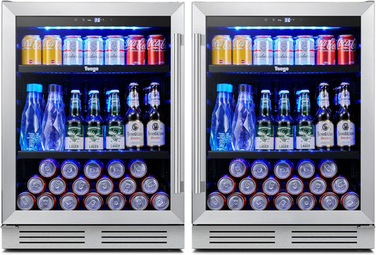 Yeego 48 inch Beverage Fridge Combo - 24 inch 180 Cans Mini Fridge with Glass Door 2PCS, Built-in, Under Counter & Freestanding, Ideal for Bars, Offices, Restaurants